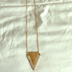 Gold long necklace with rhinestones